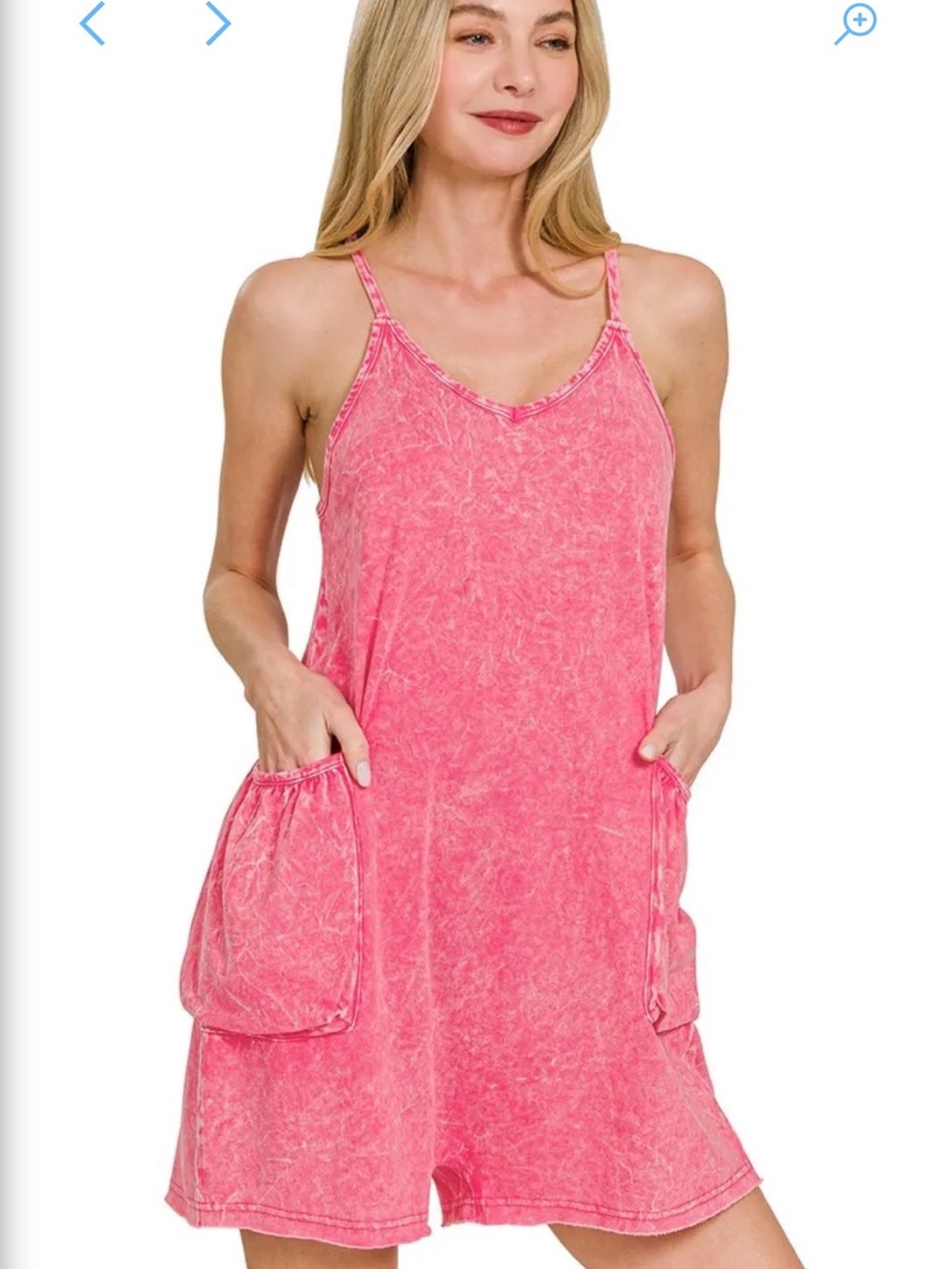 ZENANA ACID CRINKLE WASHED SPAGHETTI STRAP ROMPER Medium